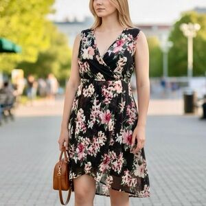 AVENUE floral plus size sleeveless dress black red green pink 18/20